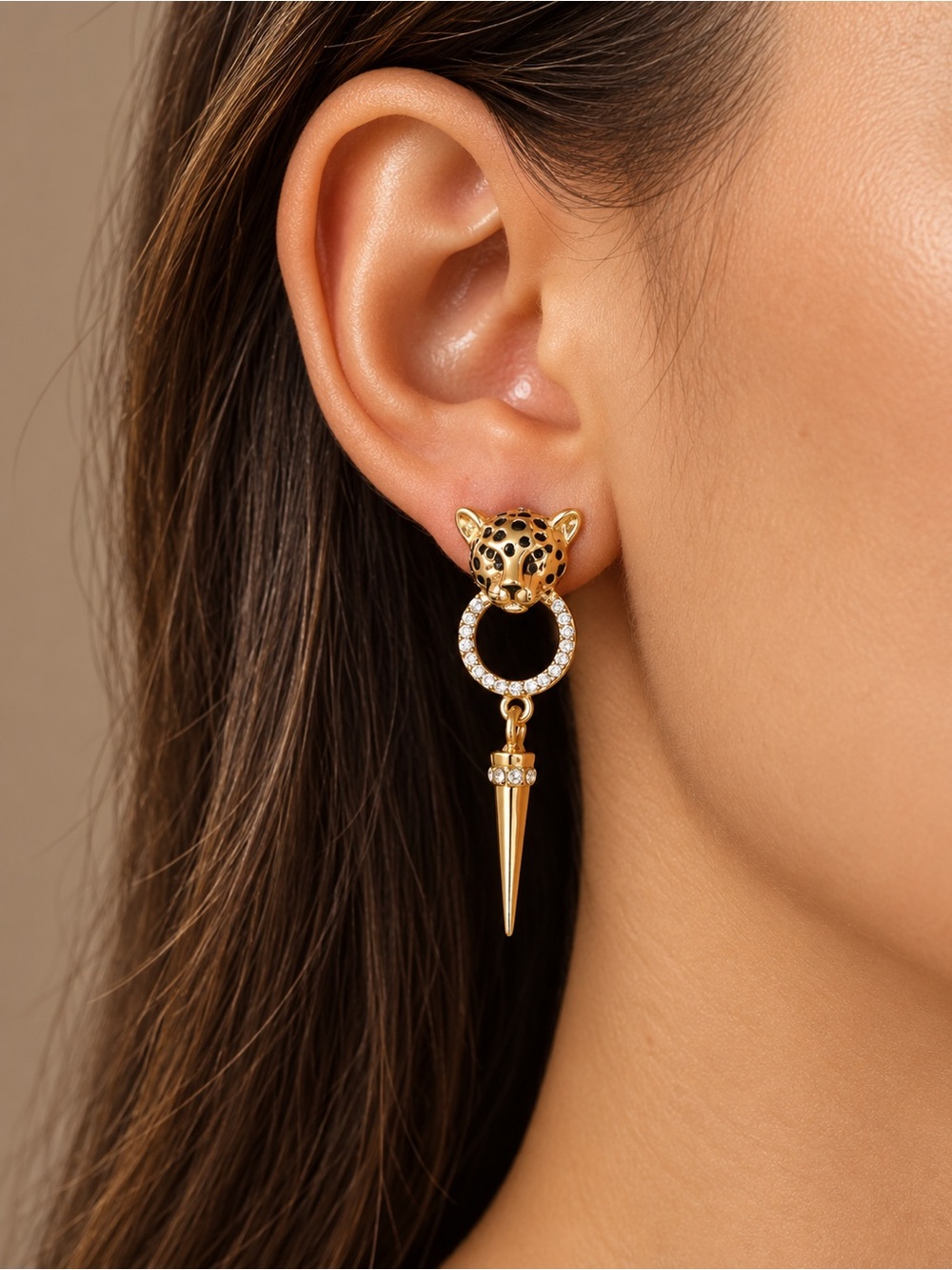 Gold Leopard Head Drop Earrings